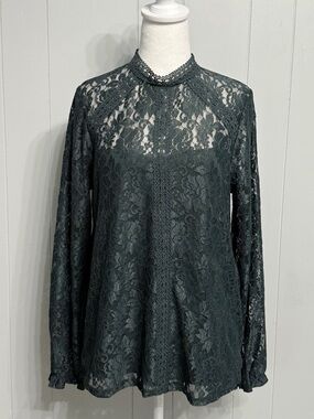 #13)  Cable & Gauge Teal Lace-Trim Top